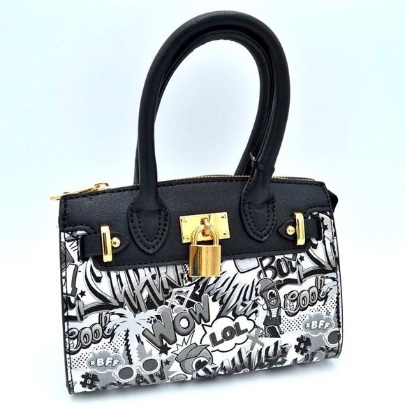 Graffiti Print Lock Design Mini-tote Crossbody Bag - Picture 1 of 4